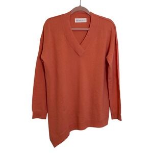 10C Derek Lam Cusp Cashmere V Neck Sweater Size XL Orange Asymmetrical Hem‎